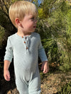 MASON Heathered Blue Ribbed Henley Romper