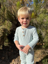 MASON Heathered Blue Ribbed Henley Romper
