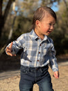 JASPER Blue/White Denim plaid Woven Onesie