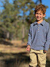 BUGGLE Cosy Fabric Blue/Navy stripe Polo