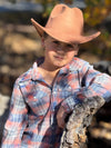 HOWDY Western Apricot/Blue plaid WOVEN SHIRT