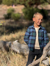 ADVENTURER navy/ blue/ green plaid sherpa lined shacket