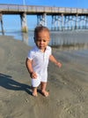white, pique ribbed, polo, romper, button, buttons, collar, little, boy, at, the, beach, spring, summer, henry.