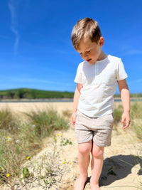 White ribbed short sleeved henley tee