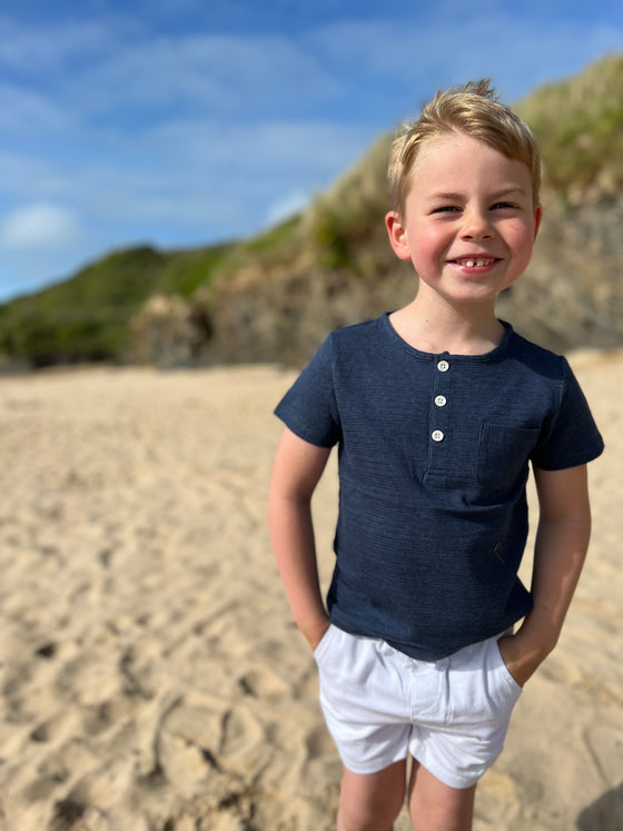 Navy ribbed short sleeved henley tee