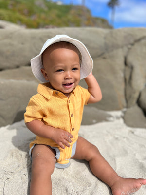Gold Cotton Short Sleeved Woven Onesie