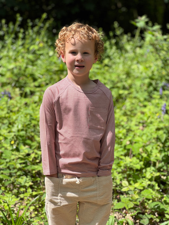 AIKEN Burgundy Striped Raglan Tee