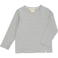 White with black striped tee