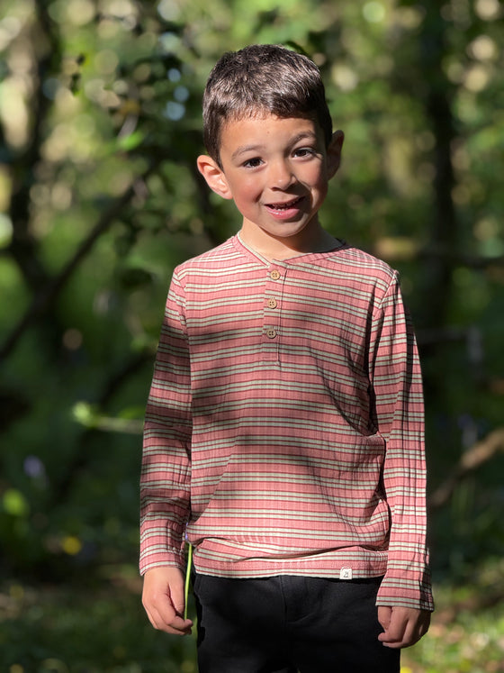 ADAMS Salmon/green Ribbed Henley Stripe