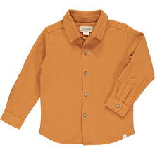  pumpkin pique shirt, button down, cuffed wrists, full length, smart