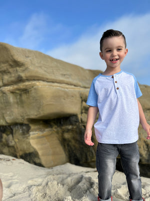 Grey/Navy Block Short Sleeved Henley Tee
