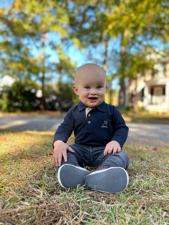 Navy polo onesie