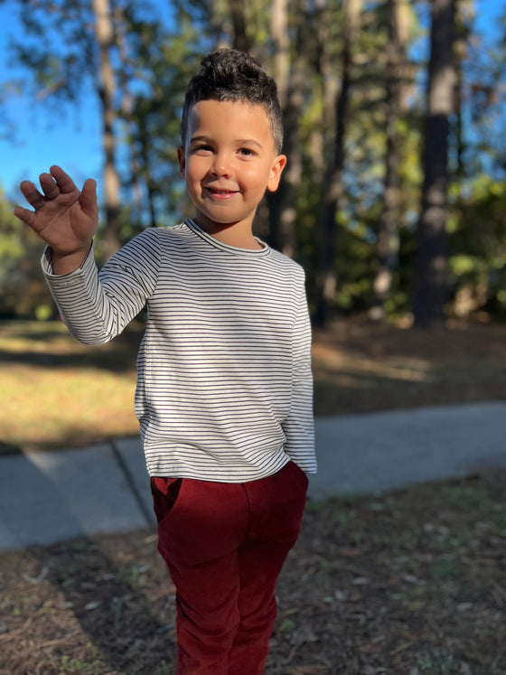 black, white, stripe, stripped, tee, casual, long, sleeve, sleeved , sleeves, burgundy, pants