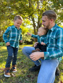  Teal/cream plaid woven shirt