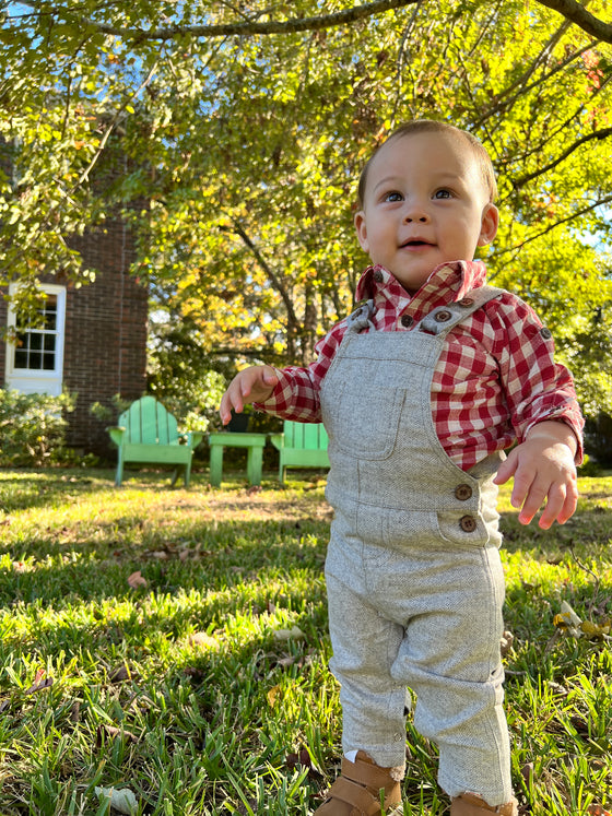 Red/cream plaid  woven onesie