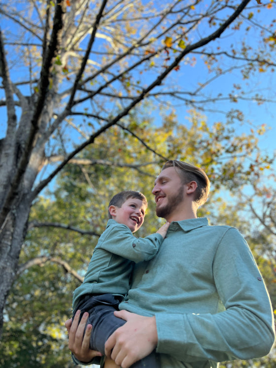 green, jersey, stripe, striped, stripes, shirt, matching, dad, daddy, long, sleeves, sleeved, blue, jeans, casual,    look, henry, 