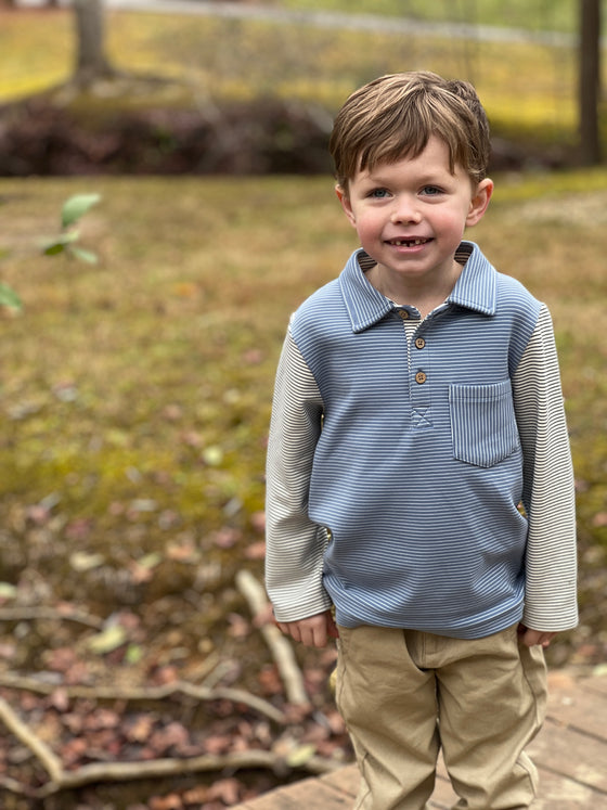 Blue/Cream Arms Stripe TROY Polo