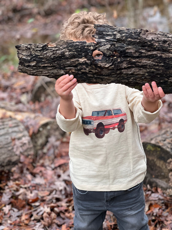 Beige Bronco, Tee, Long, Sleeve Sleeved, Sleeves, Raglan,  Print,  Cherokee, Henry, Blue Jeans Smart Soft.