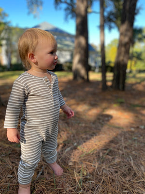 Grey Striped Ribbed Romper