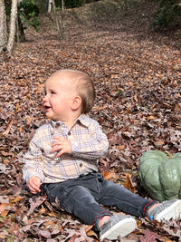 Tan Plaid JASPER Woven Onesie