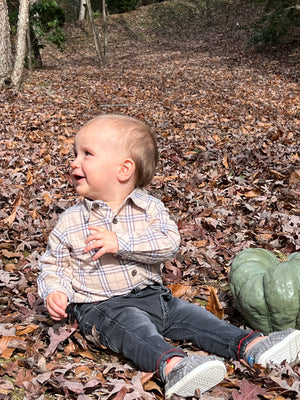 Tan Plaid JASPER Woven Onesie