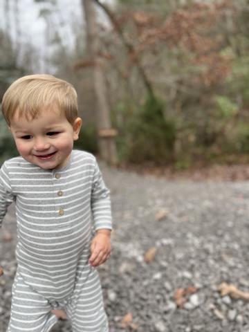 Grey/Cream Stripe MASON Rib Romper