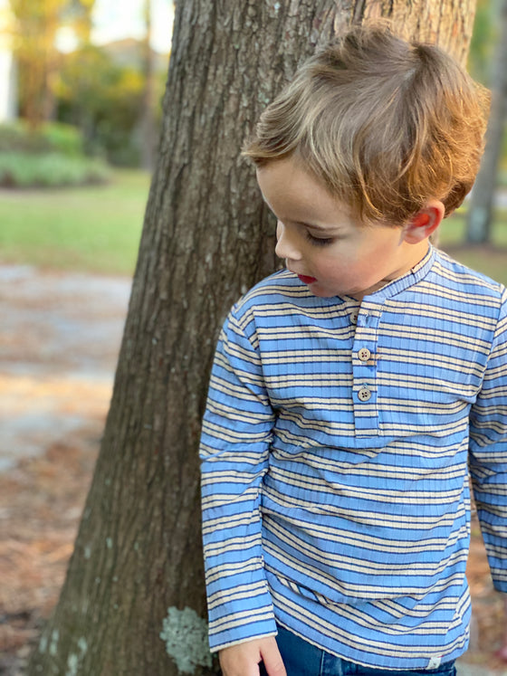 Blue/Tan Ribbed Henley Stripe