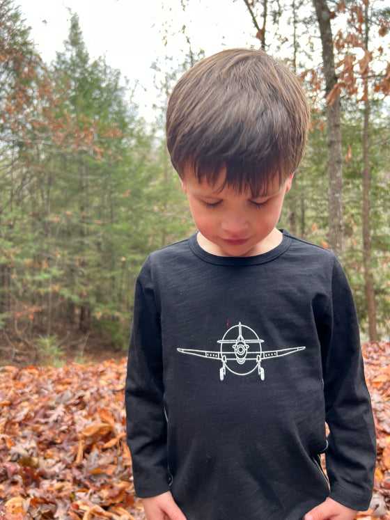 Boy looking at the ground in, Black, Raglan, Print, Tee, Spitfire, warm, casual, long, Sleeves, Sleeved, Sleeve, Henry.