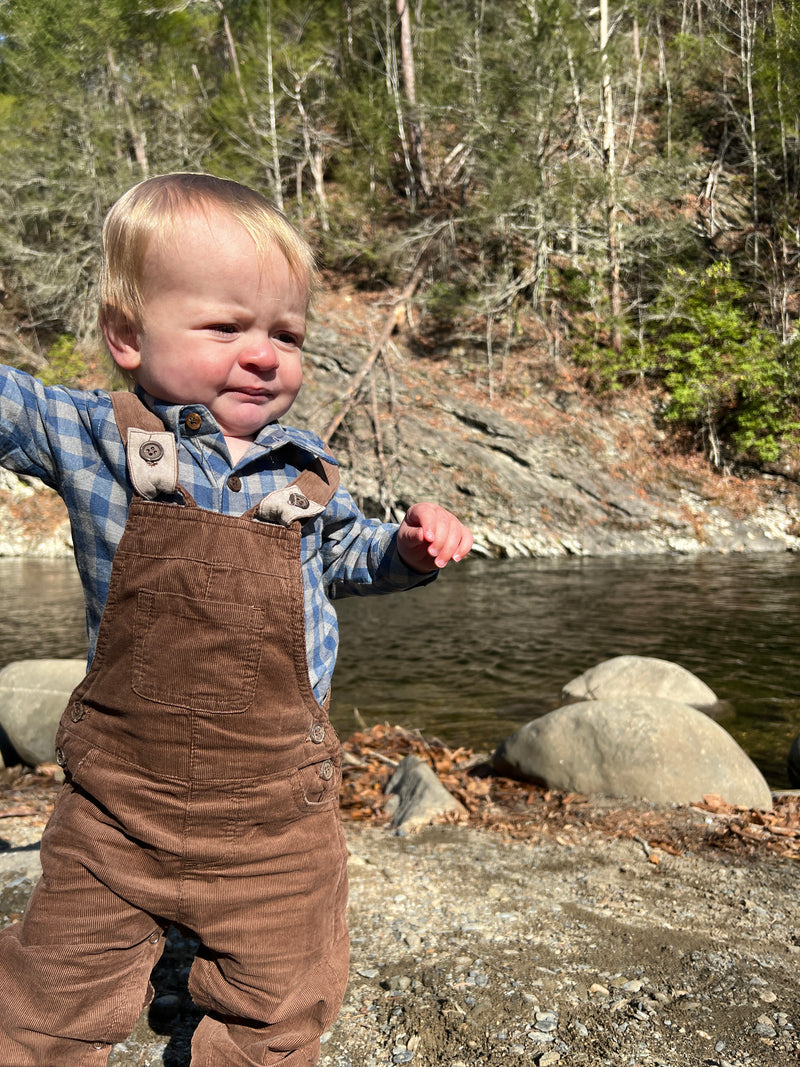 Grey/Blue Plaid JASPER Woven Onesie