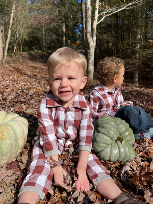Rust/White Plaid Lumberjacket Romper