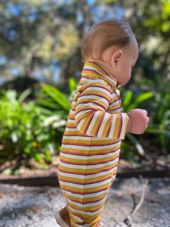 Mustard/White/Rust Stripe Romper