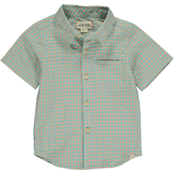 Mens Pier Woven Shirt coral/sky plaid