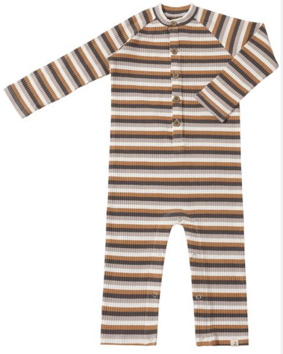 MASON Ribbed Black/Brown/Cream Henley Romper