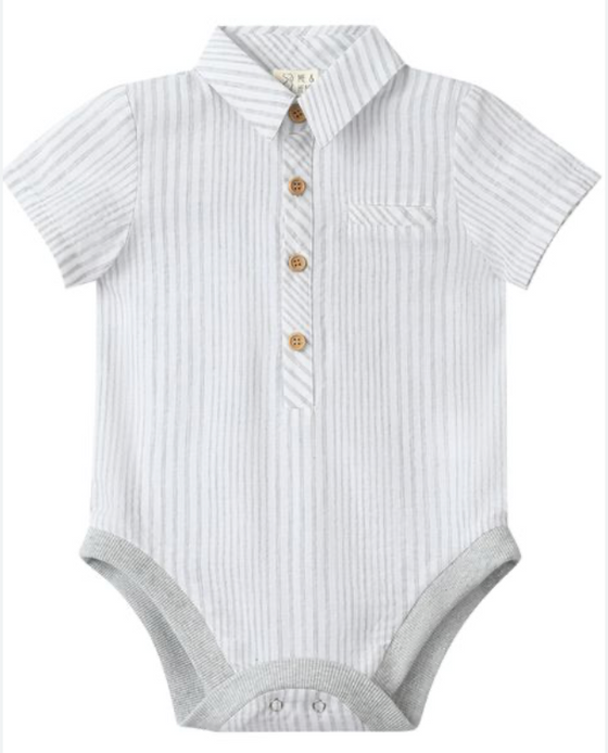 HELFORD GREY STRIPE WOVEN ONESIE