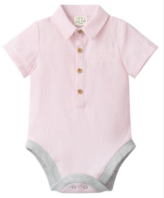 PINK SEERSUCKER  HELFORD WOVEN ONESIE