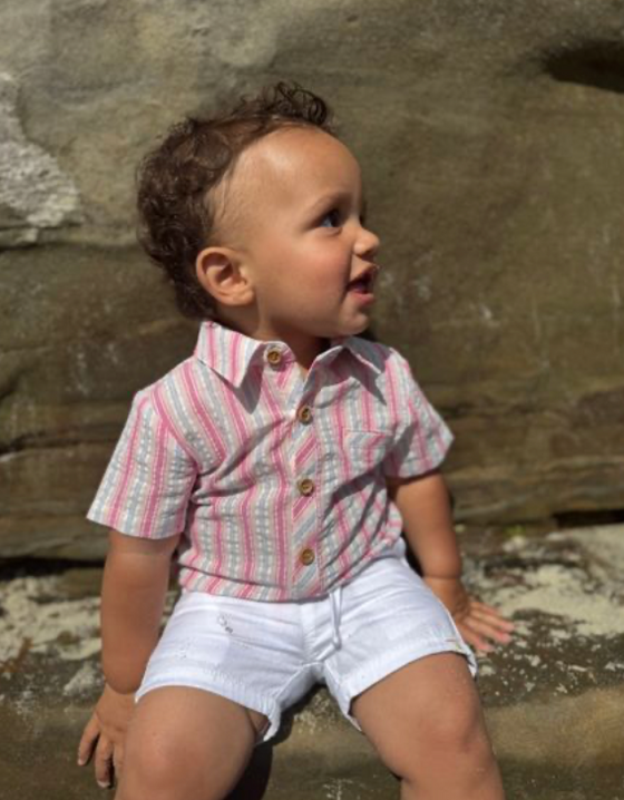 PINK/WHITE/BLUE STRIPE HELFORD WOVEN ONESIE