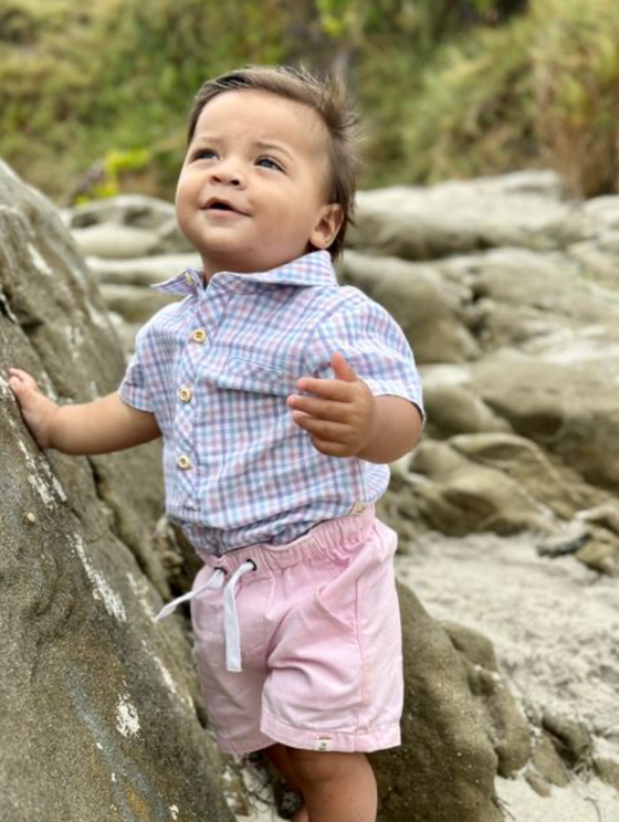 PINK/BLUE/LILAC PLAID HELFORD WOVEN ONESIE