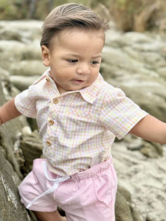 PEACH/LEMON PLAID HELFORD WOVEN ONESIE