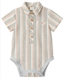  PEACH/MULTI STRIPE HELFORD WOVEN ONESIE
