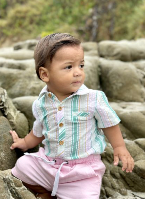 GREEN/GOLD STRIPE HELFORD WOVEN ONESIE