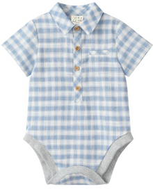  BLUE/WHITE PLAID HELFORD WOVEN ONESIE