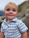 BLUE/WHITE PLAID HELFORD WOVEN ONESIE