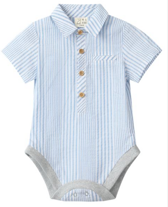 PALE BLUE/WHITE STRIPE HELFORD WOVEN ONESIE