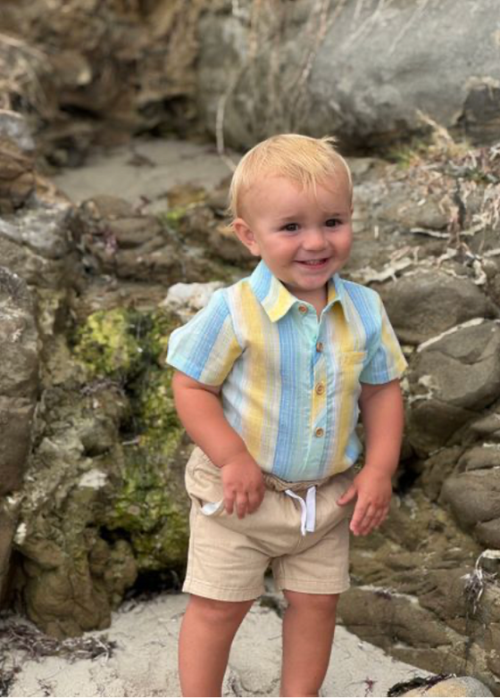 LEMON/BLUE STRIPE HELFORD WOVEN ONESIE