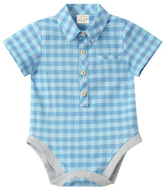 BLUE/TURQUOISE PLAID HELFORD WOVEN ONESIE