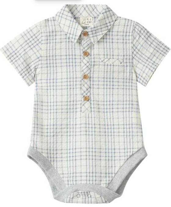 CHAMBRAY/CREAM PLAID HELFORD WOVEN ONESIE