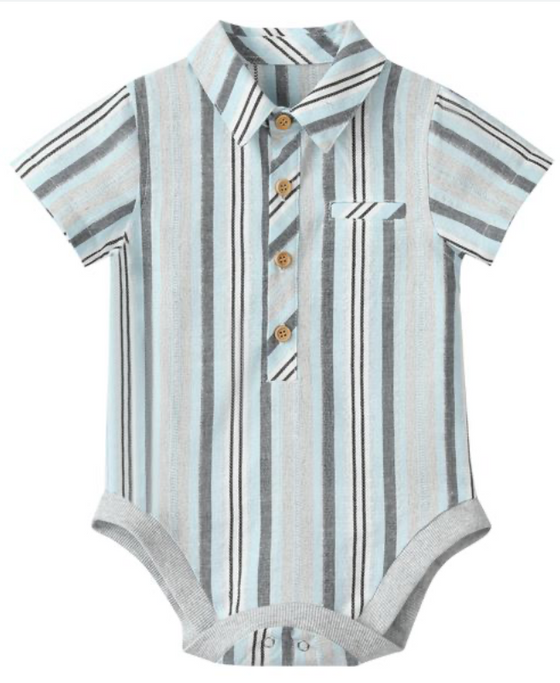 CHAMBRAY/BLUE STRIPE HELFORD WOVEN ONESIE