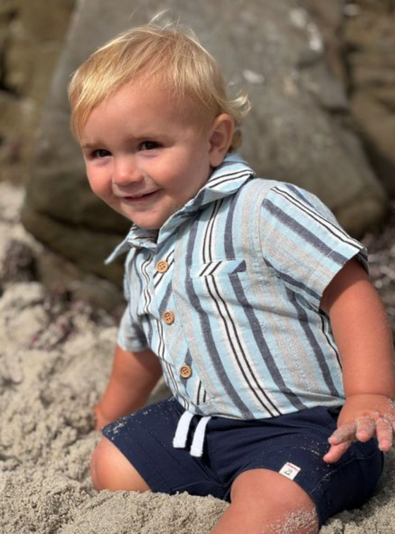 CHAMBRAY/BLUE STRIPE HELFORD WOVEN ONESIE