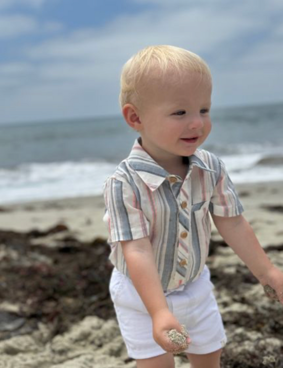 CHAMBRAY/NEON STRIPE HELFORD WOVEN ONESIE