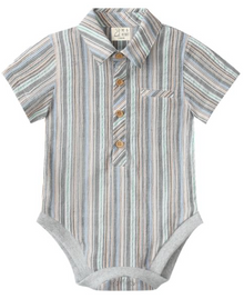 MULTI/BLUE BEIGE STRIPE HELFORD WOVEN ONESIE